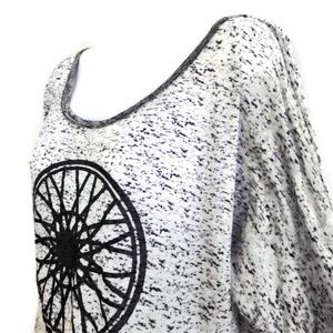 Soul Cycle Burnout Tee Gray Spin Wheel Long Sleeve Hi Low Hem Oversized USA